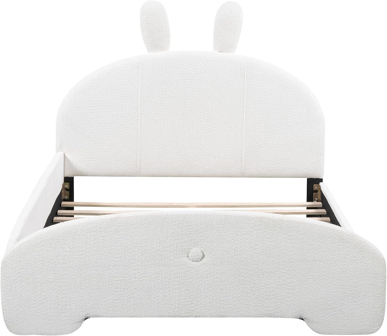 Cama tapizada de plataforma matrimonial con cabecera en forma de orejas de...