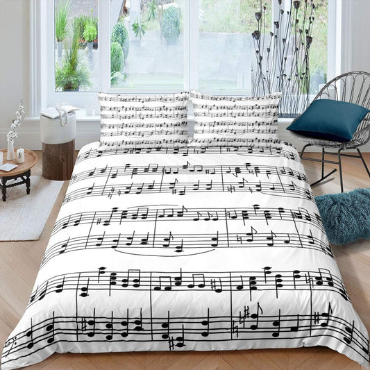 Erosebridal Juego de ropa de cama con temática musical, funda de edredón de...