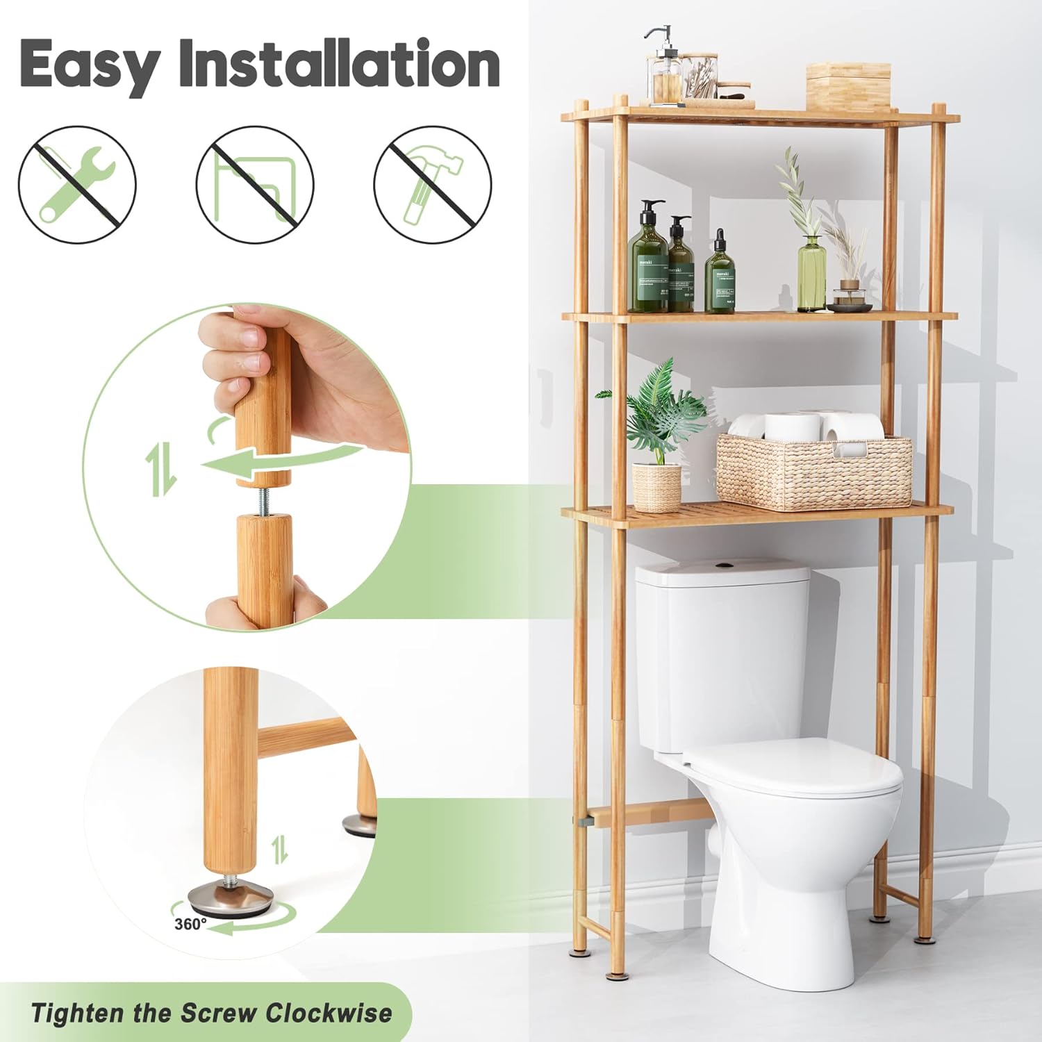 AmazerBath Estante de almacenamiento sobre el inodoro de bambú, estante...