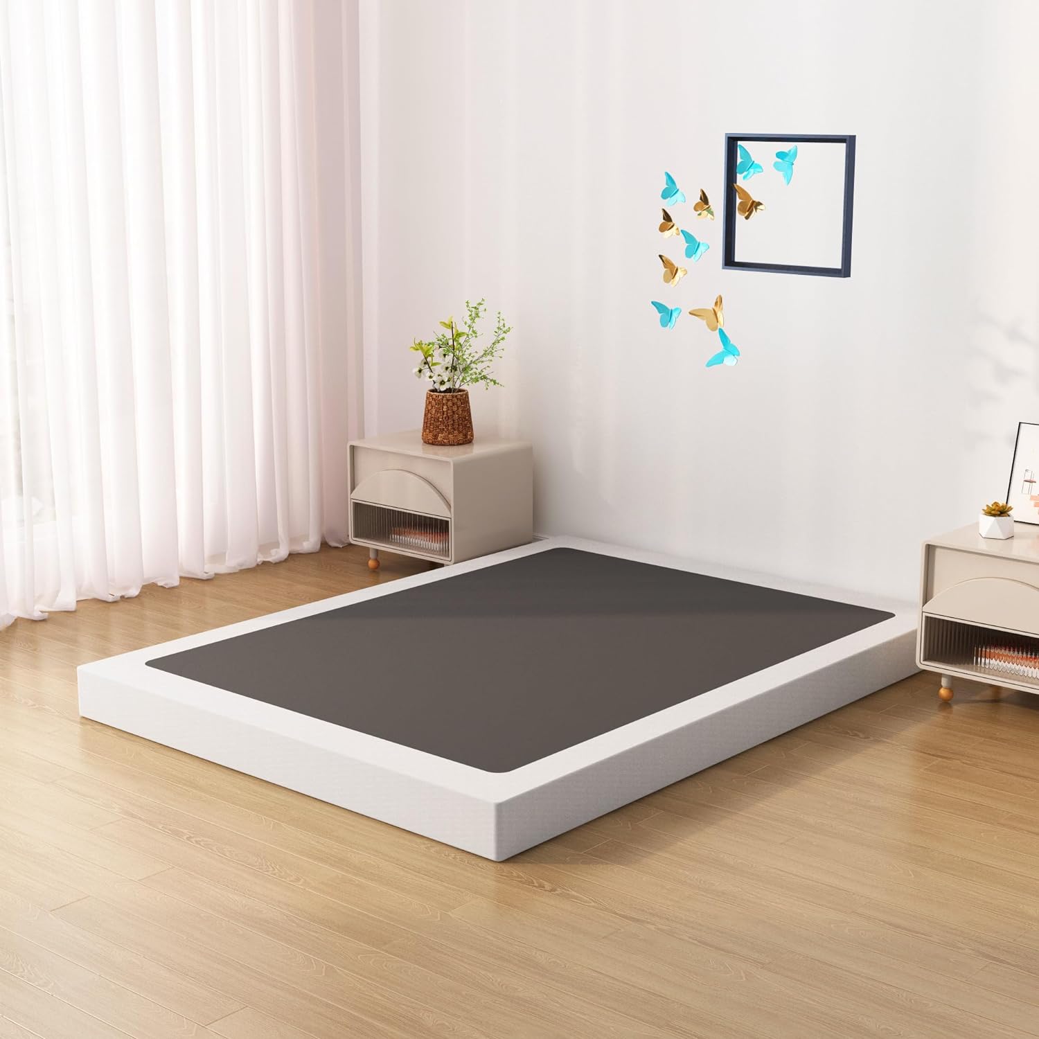 Base de cama California King de 7 pulgadas, base de colchón de metal de perfil