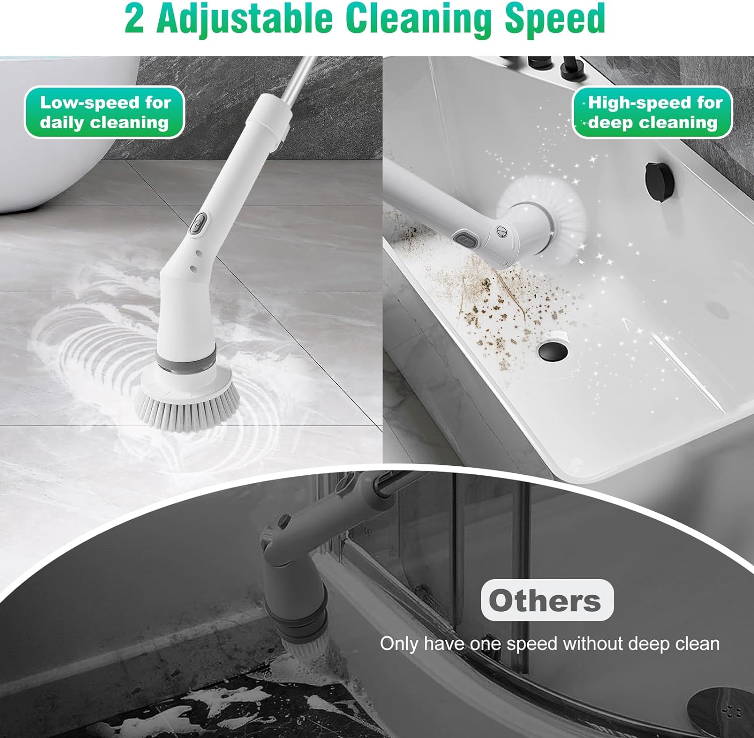 Electric Spin Scrubber, Cordless Cleaning Brush with 2 Speeds & 6 Replaceable