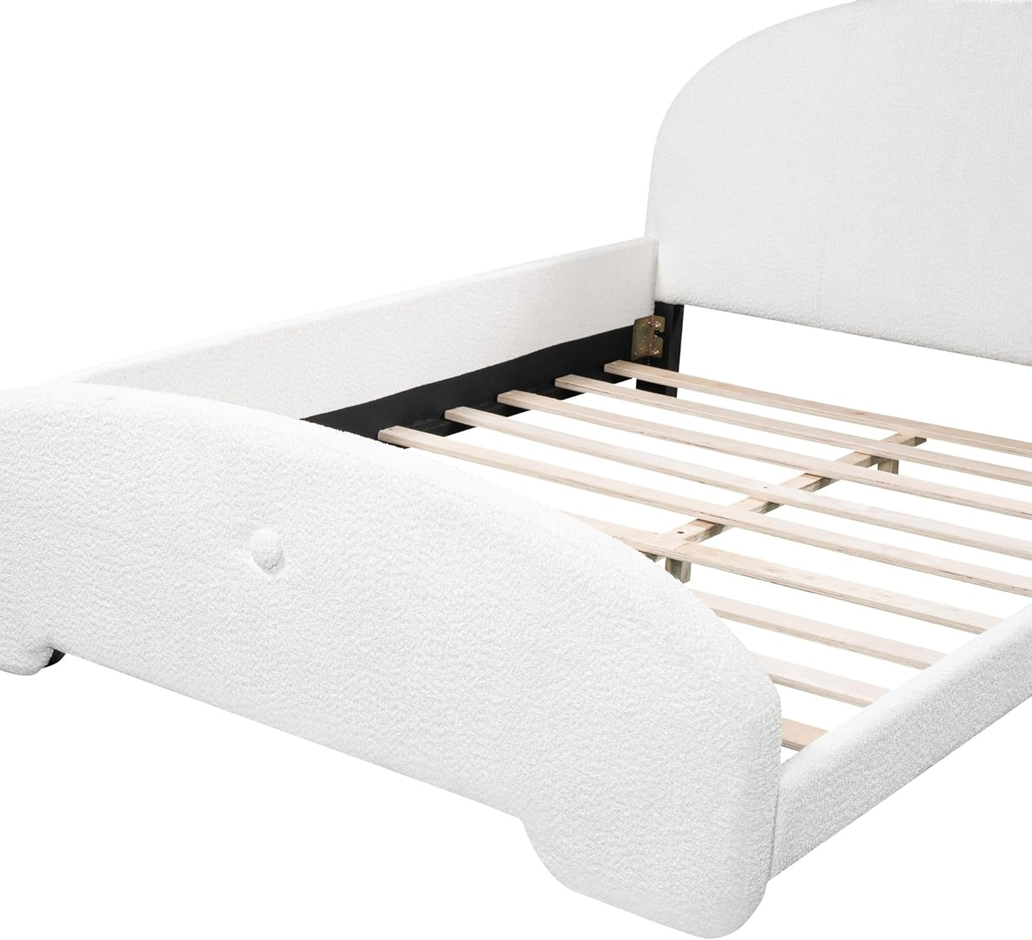 Cama tapizada de plataforma matrimonial con cabecera en forma de orejas de