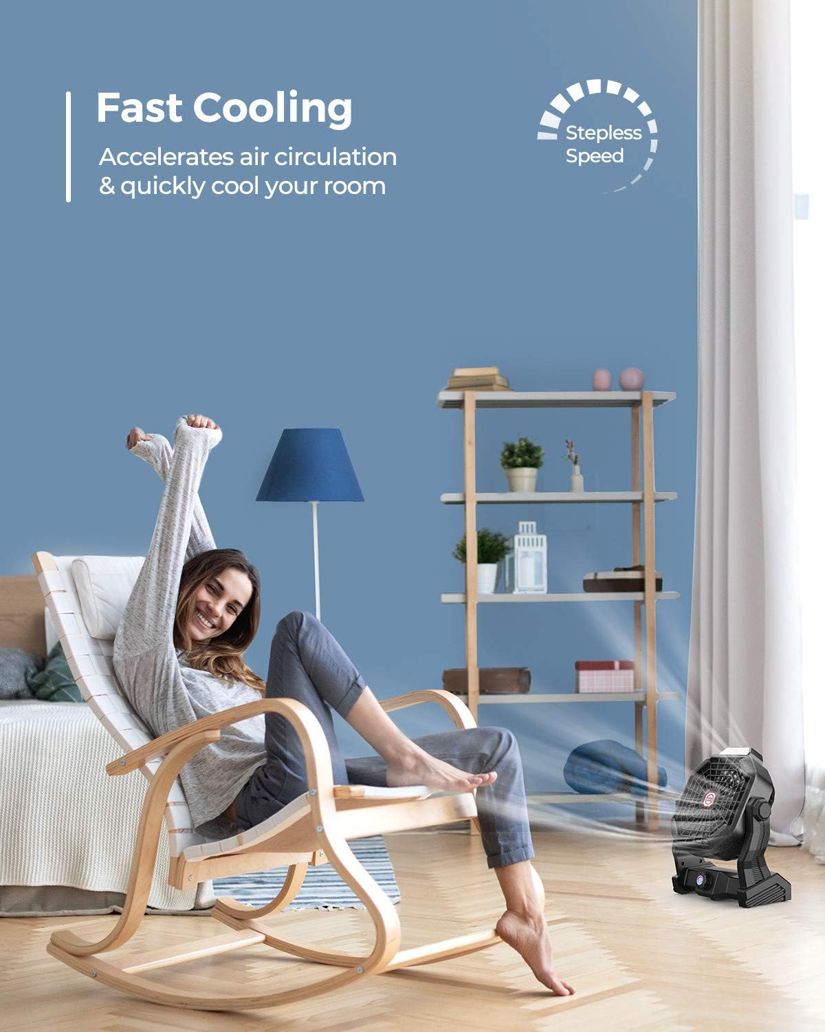 Ventilador de camping con linterna LED, ventilador de batería recargable de 9...