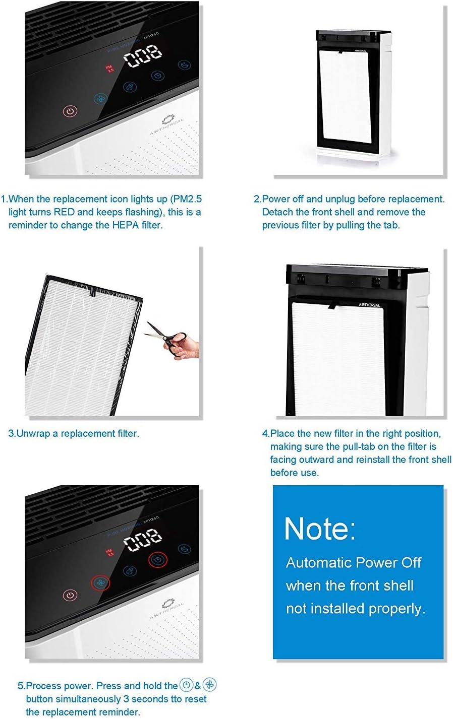 Airthereal Filtro HEPA de repuesto para purificador de aire Pure Morning APH260...