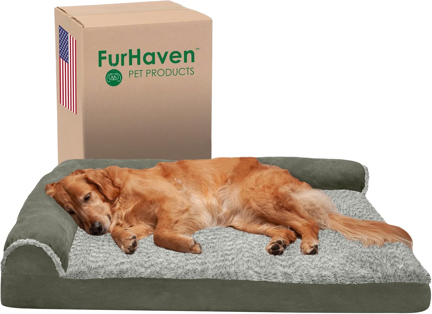 Furhaven - Cama ortopédica de espuma para perros de piel sintética y gamuza, en...