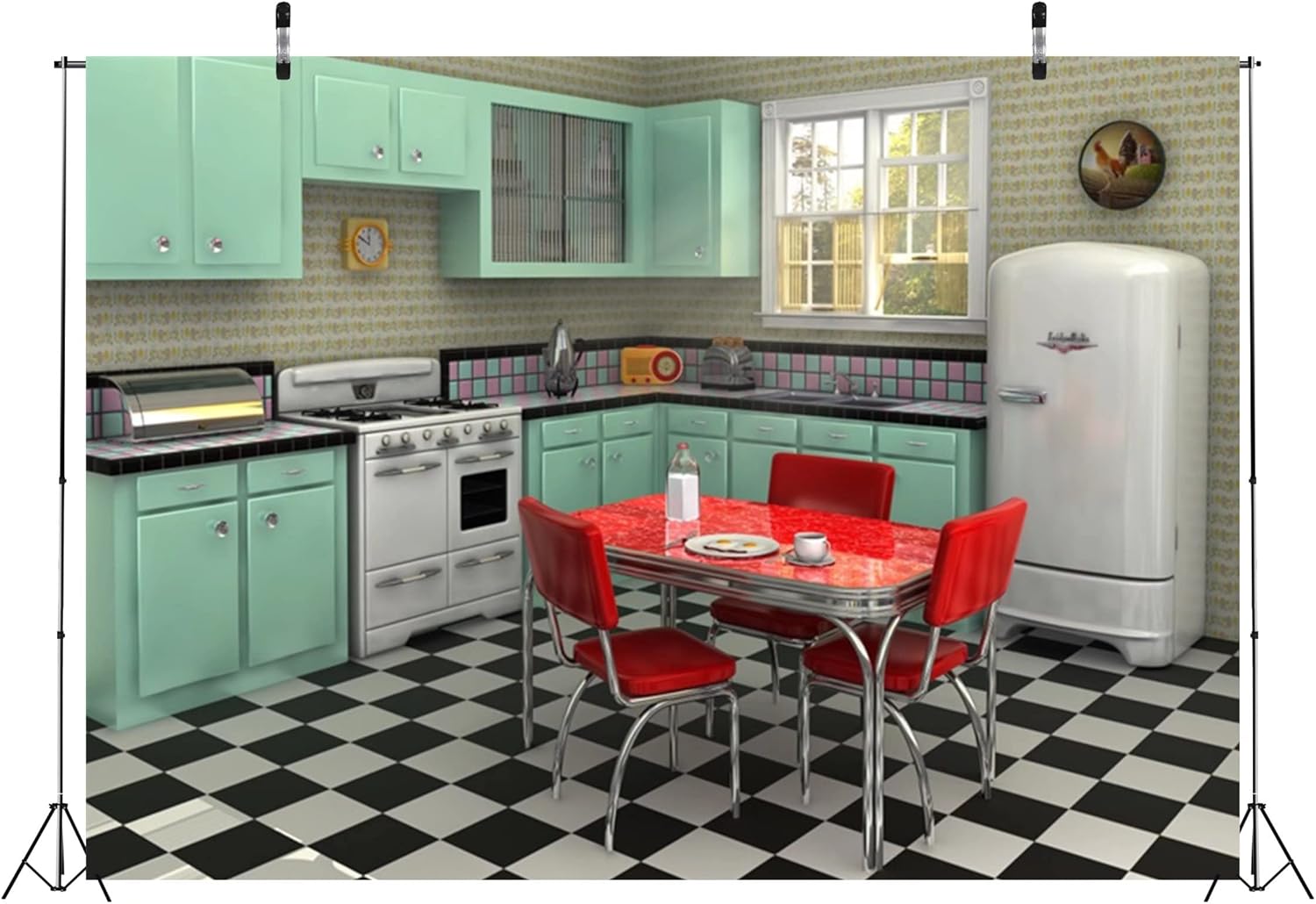 Telón de fondo retro de tela de 7 x 5 pies para fotografía interior, cocina,...