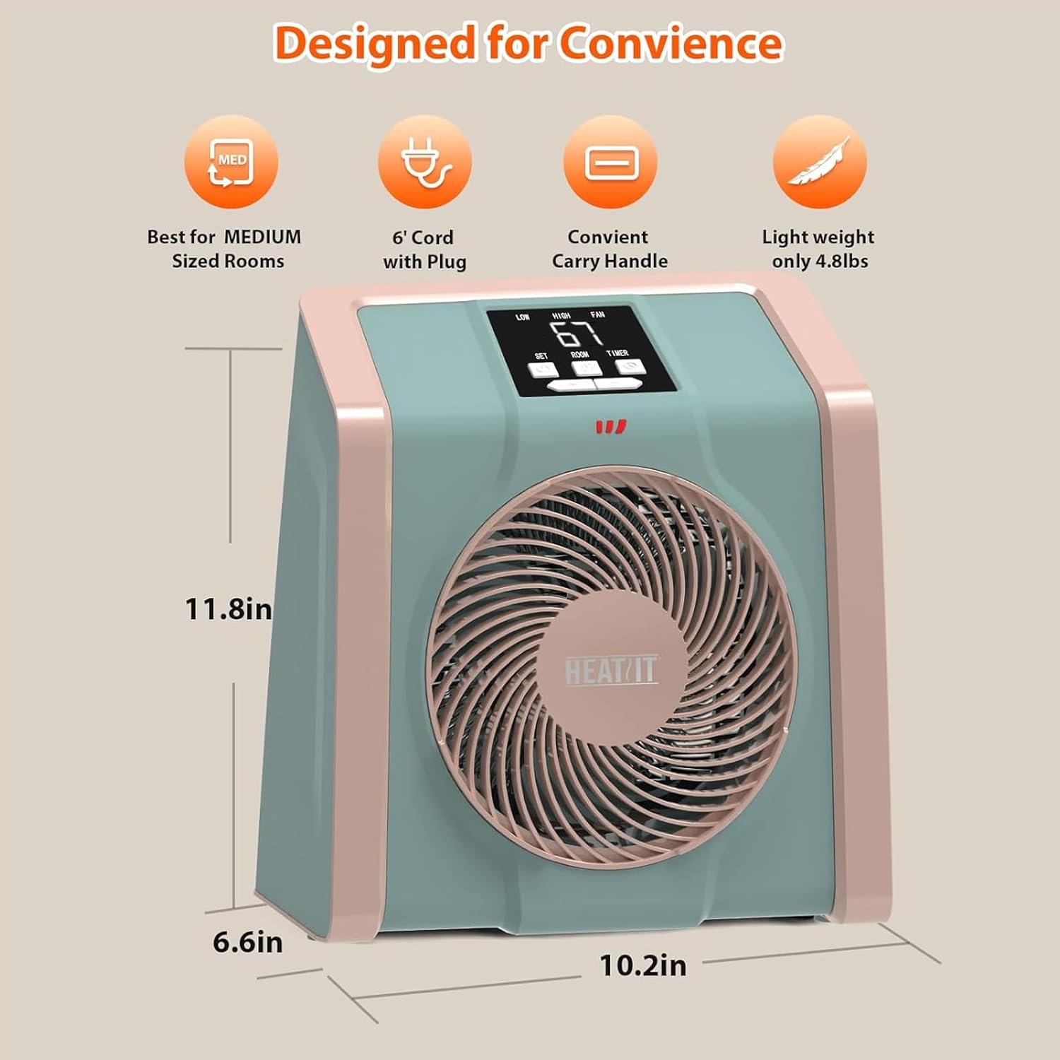 HEATIT Calentador de espacio para interiores, pantalla digital con termostato,...