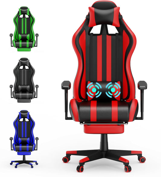 Soontrans Silla roja para juegos con reposapiés, sillas ergonómicas de carreras...