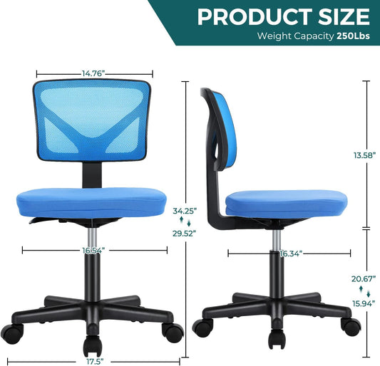 DUMOS Sillas de escritorio sin brazos con ruedas, bonita silla de oficina en...