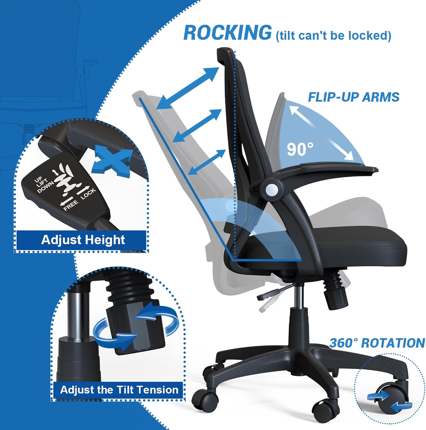 KOLLIEE - Silla de oficina con malla en el respaldo, silla para computadora...