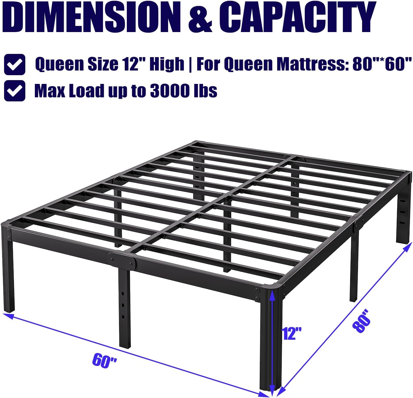 Base de cama Queen de 12 pulgadas de alto, no necesita somier, plataforma de...