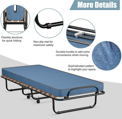 Cama plegable con colchón de 3 pulgadas, juego de cama portátil individual