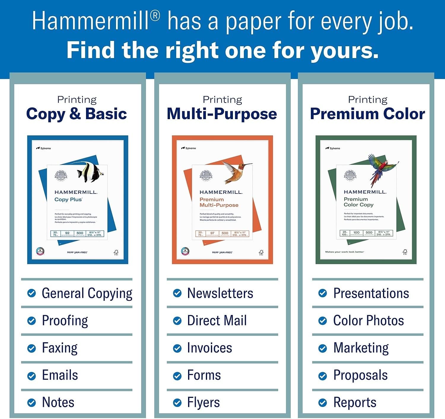 Hammermill Premium Multi-Purpose 24lb Copy Paper, 8.5x 11, 2,500 hojas, Hecho...