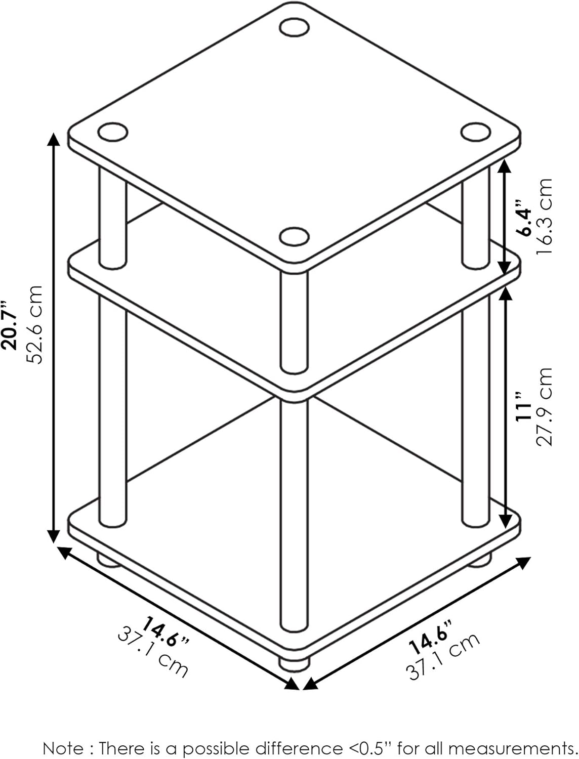 Furinno Turn-N-Tube Mesa auxiliar multiusos de fácil montaje, mesa auxiliar,...