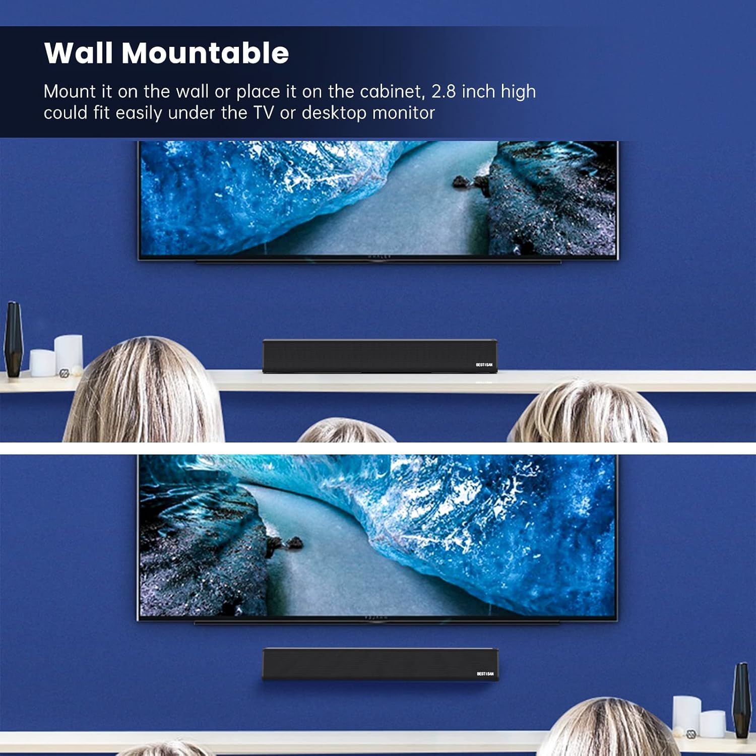 Barra de sonido, BESTISAN Barra de sonido de 50 vatios con HDMI, óptica,...