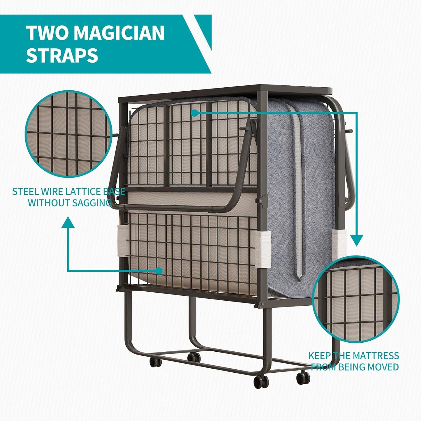 Cama plegable con colchón para adultos, cama plegable de 75 pulgadas de largo x
