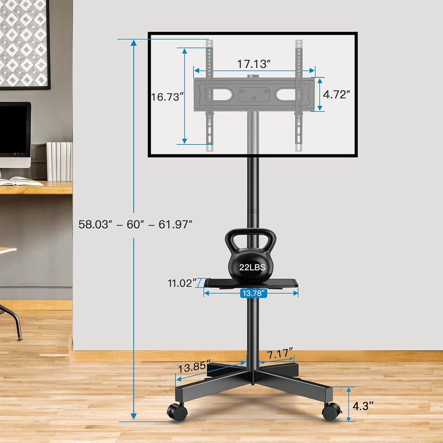 PERLESMITH Soporte de TV móvil para televisores de pantalla LCD LED...