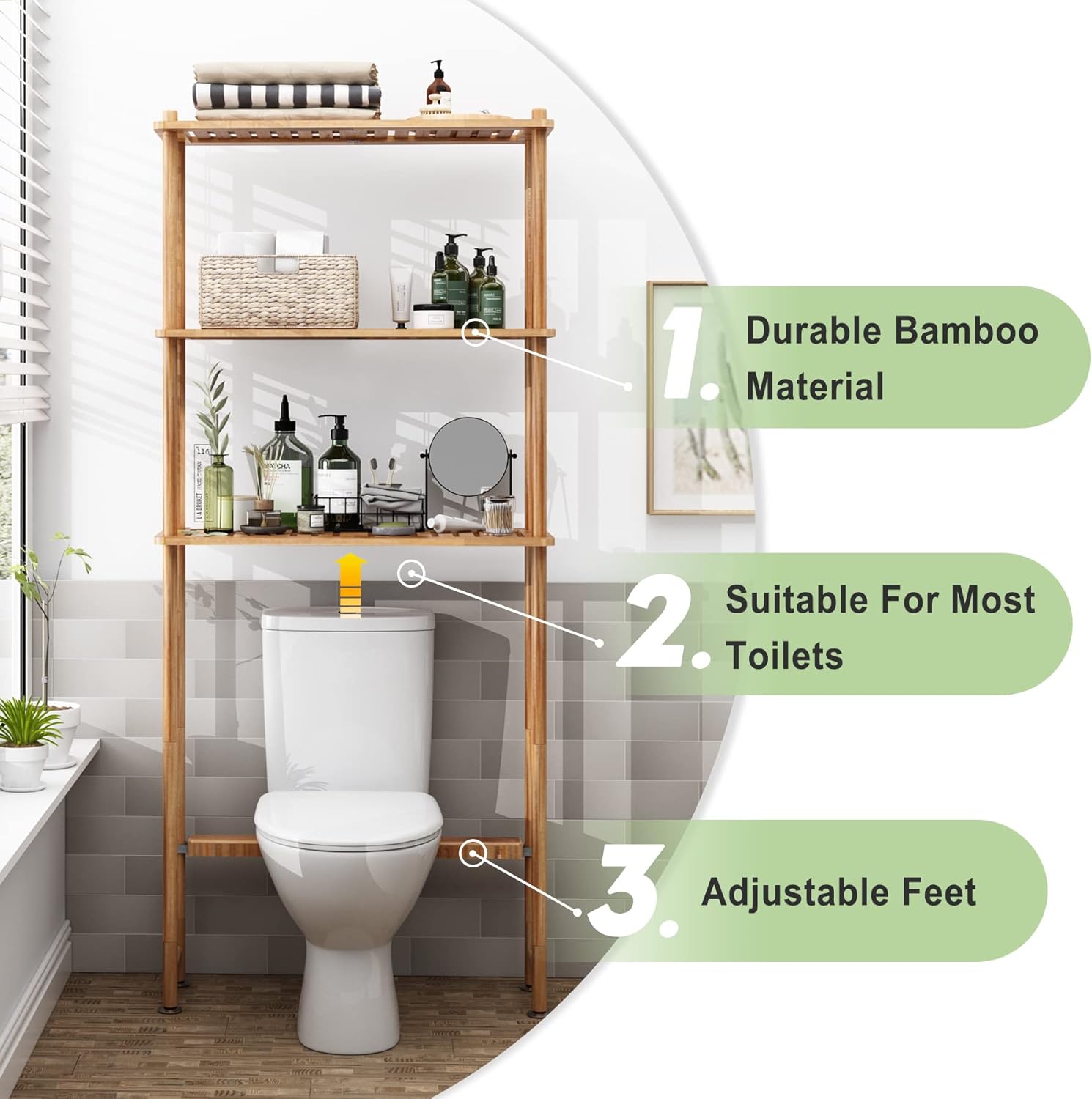 AmazerBath Estante de almacenamiento sobre el inodoro de bambú, estante...