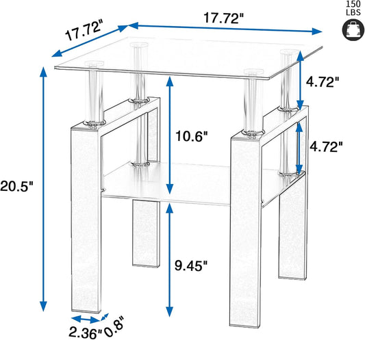 Mesa auxiliar de cristal de 2 niveles moderna con parte superior de cristal,