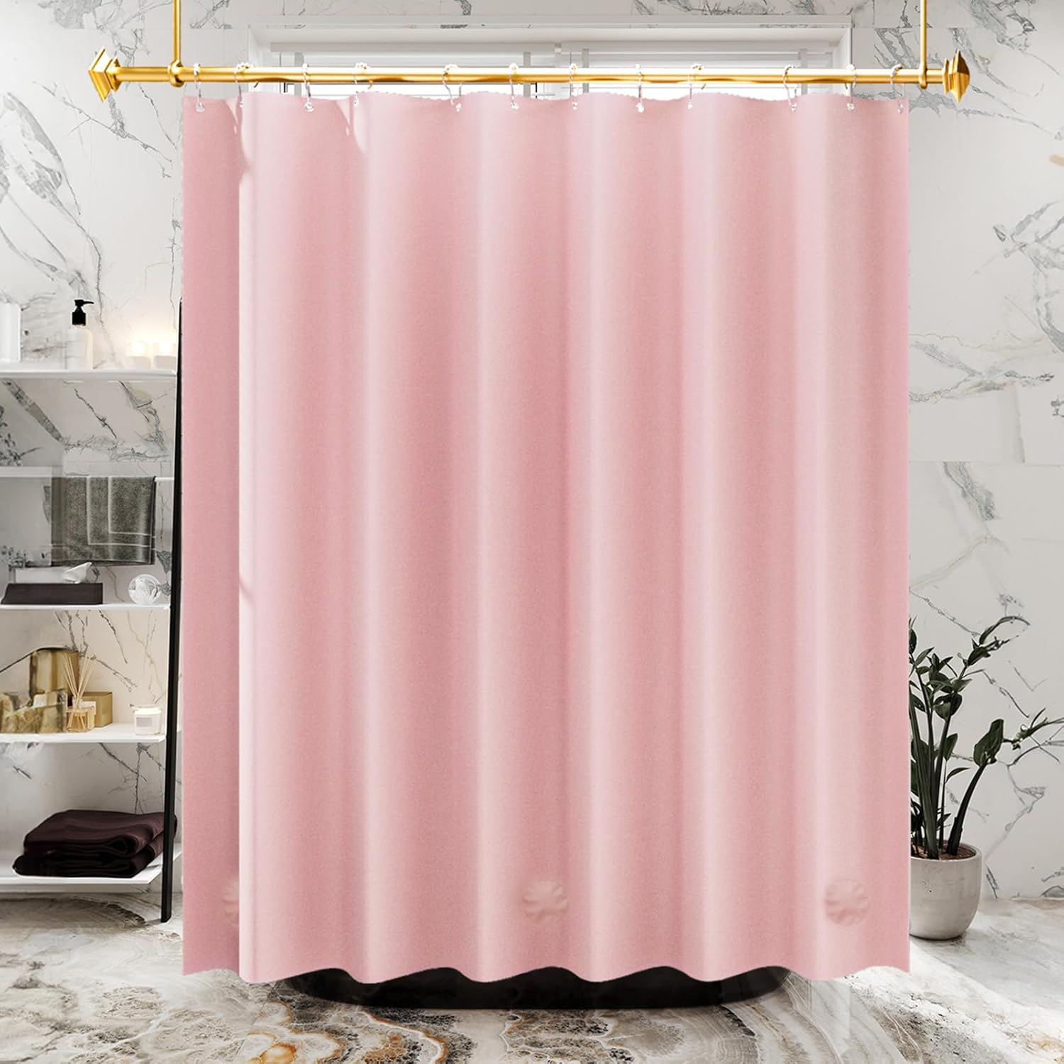 AmazerBath Cortina de ducha rosa claro de plástico de 72 x 72 pulgadas, cortina...
