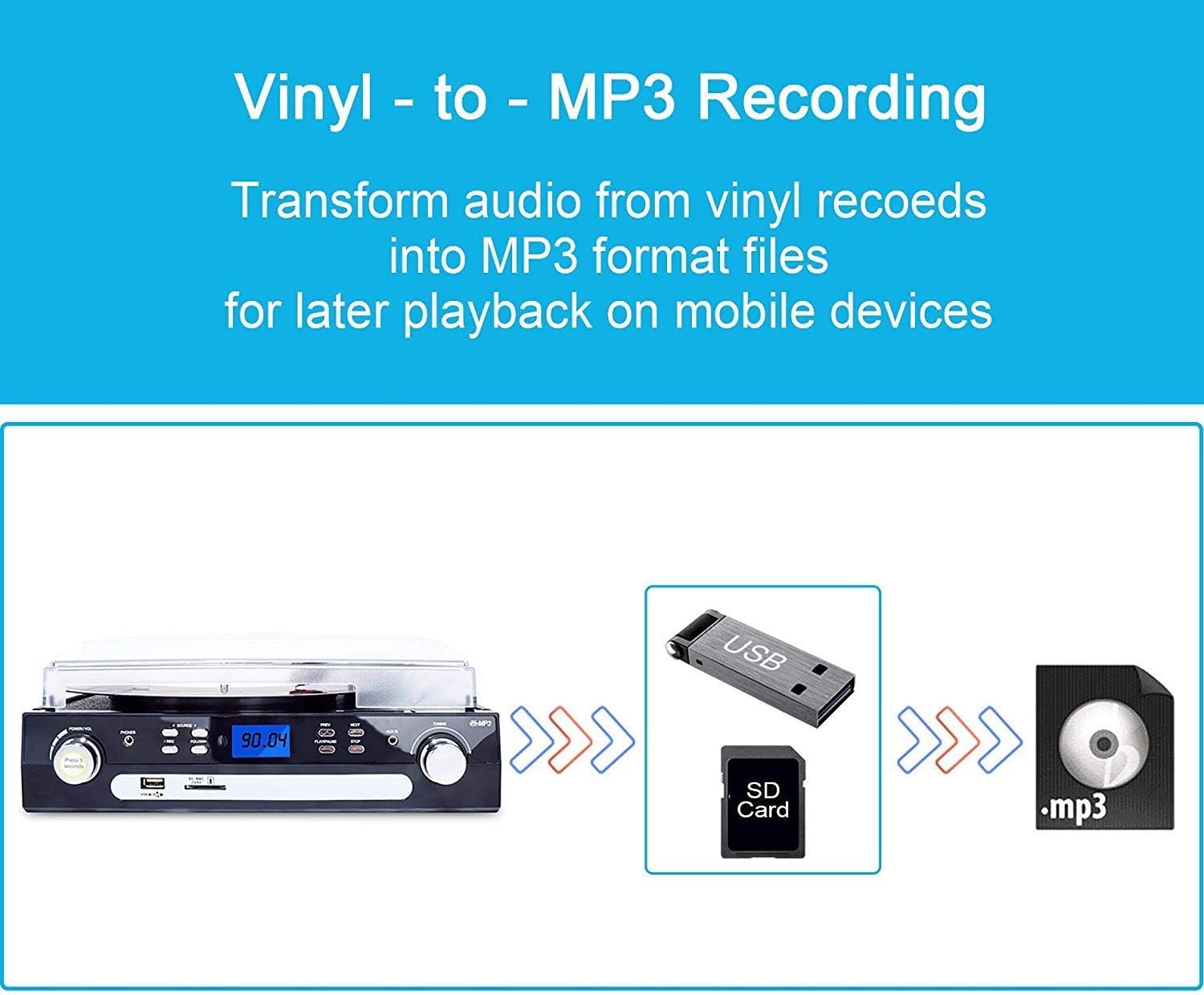 DIGITNOW Reproductor de grabación Bluetooth con altavoces estéreo, tocadiscos...