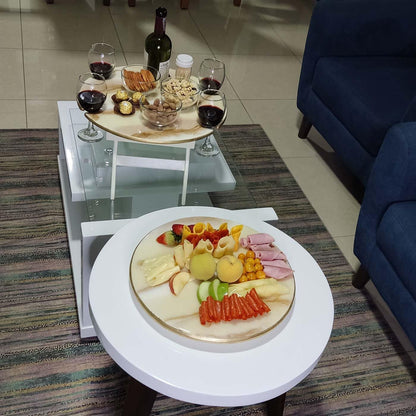 Exquisite Marbled Beige Wine Table & Cheese Board Set (Beige Marbleized)