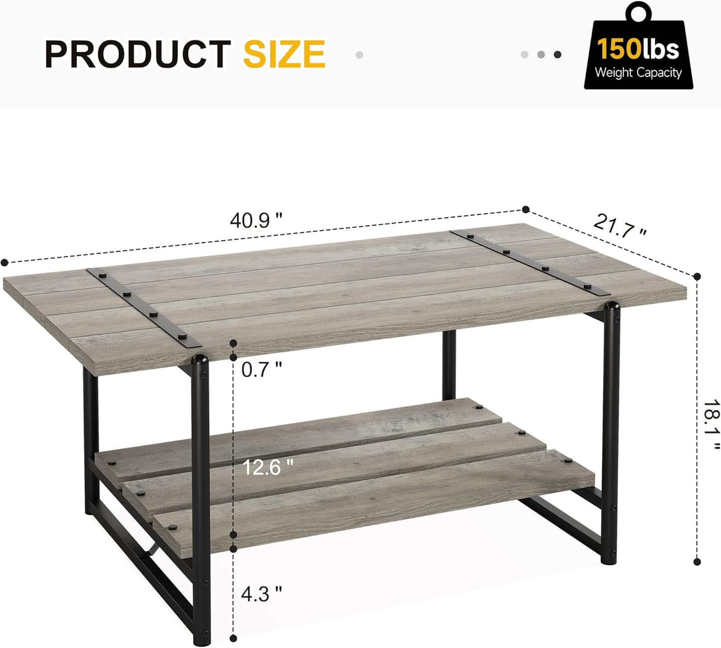 Towallmark Mesa auxiliar de madera de 2 niveles, mesa de centro de granja con