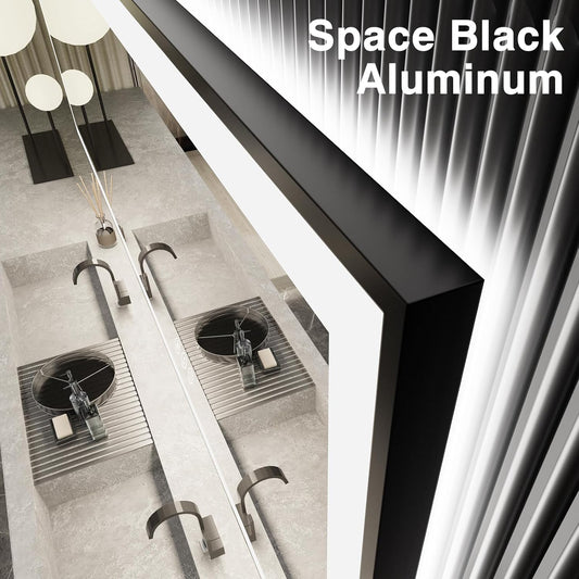 Espejo de tocador de baño LED de 40 x 36 pulgadas, borde de aluminio negro...