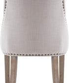 NOBPEINT Silla de comedor de tela beige acolchada para ocio, ribete clavado,...