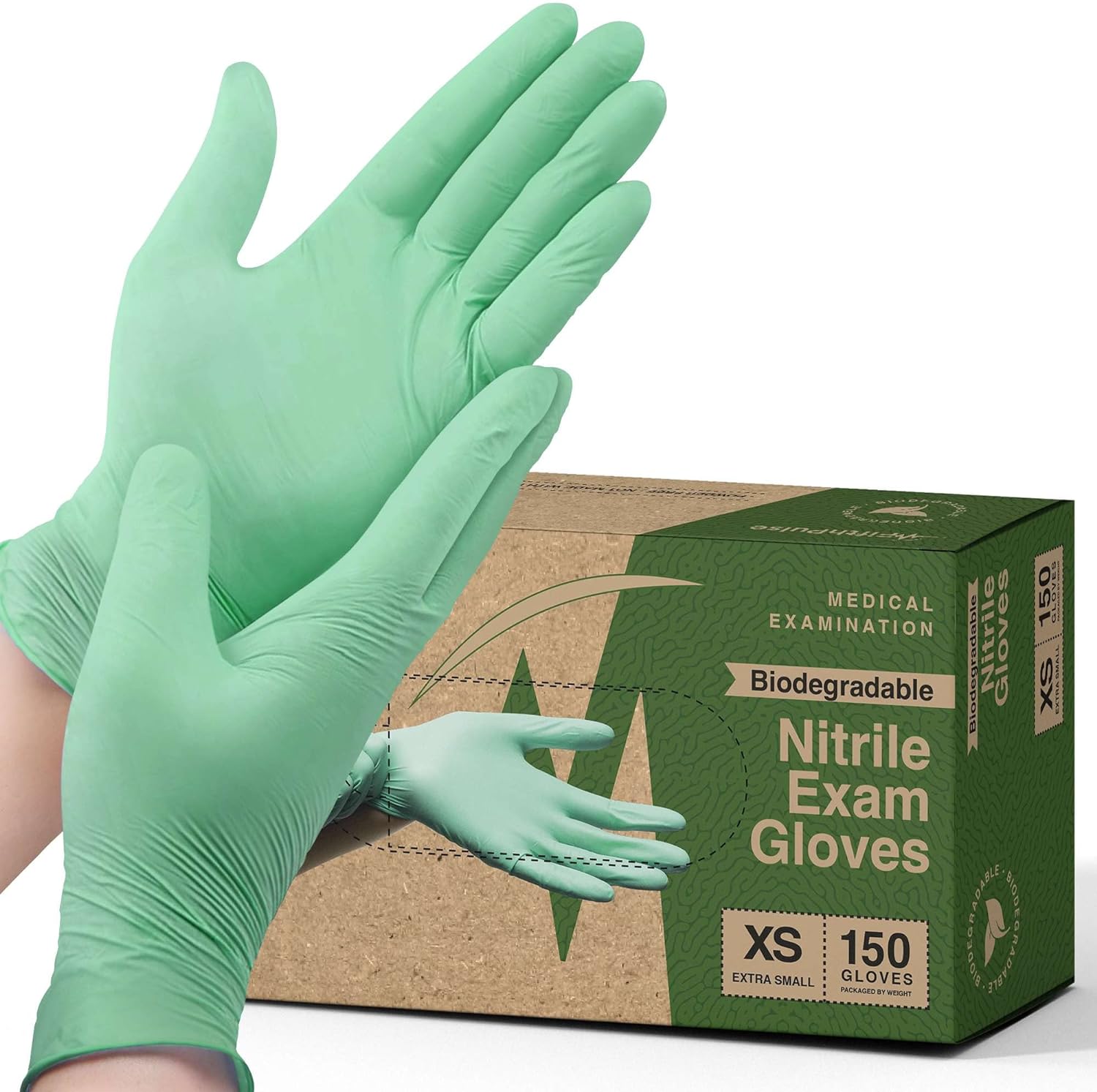 Biodegradable Disposable Nitrile Gloves, 150 Count, Green Food Safe Cooking