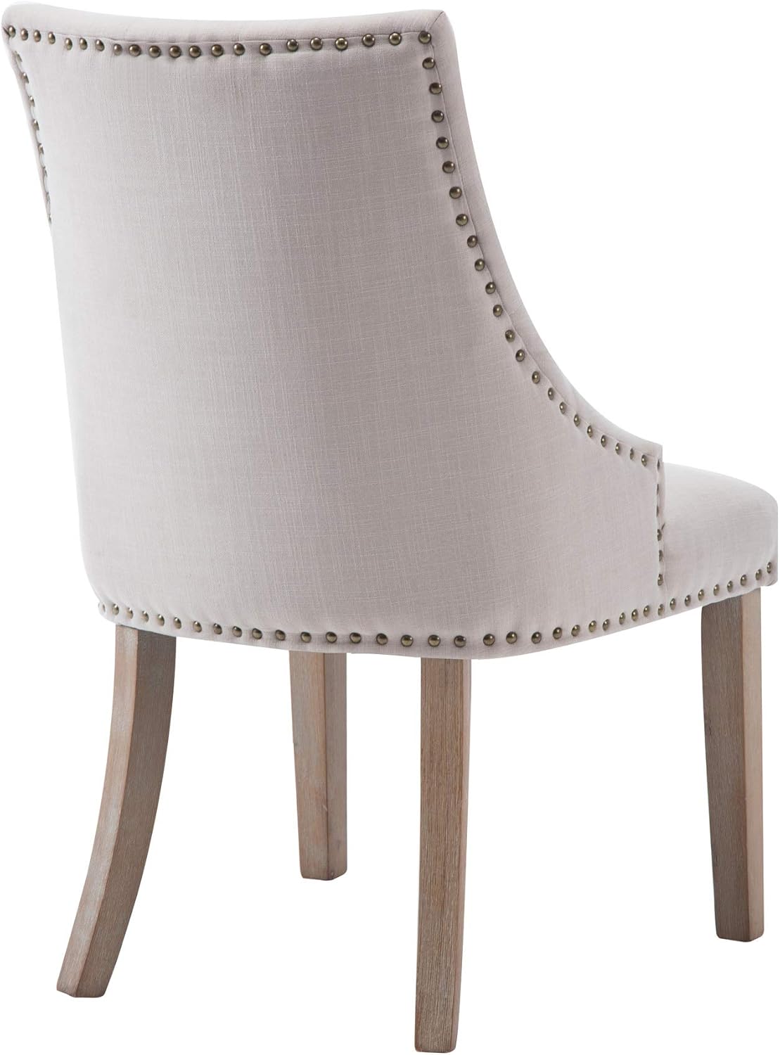 NOBPEINT Silla de comedor de tela beige acolchada para ocio, ribete clavado,...