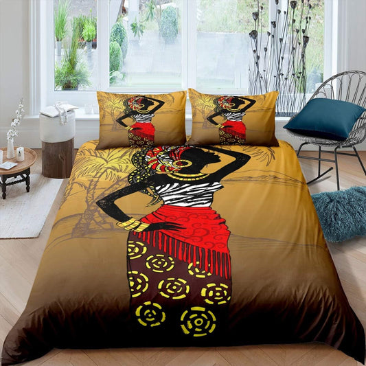 Feelyou Juego de ropa de cama con temática de mujer africana, funda de edredón...