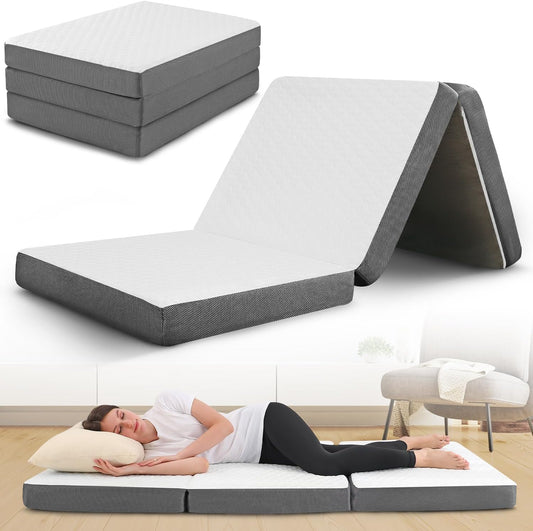 Colchón triple plegable con capa de espuma viscoelástica, colchón plegable