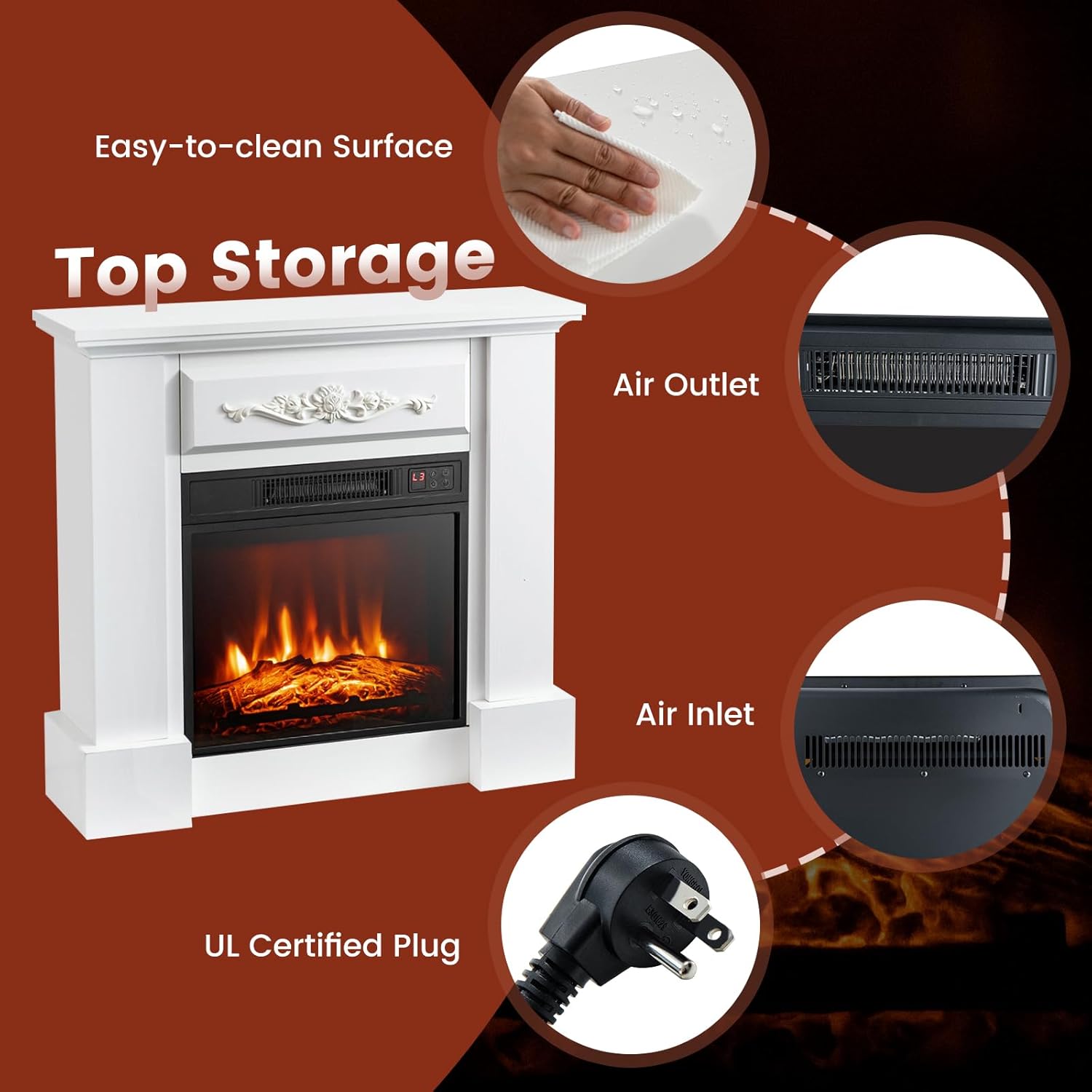 S AFSTAR Chimenea eléctrica con chimenea, calentador de chimenea de 1400 W y 32...