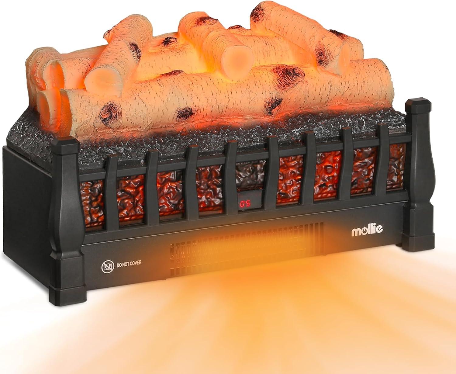 Chimenea eléctrica de troncos de 20 pulgadas con brillo ajustable, efecto de