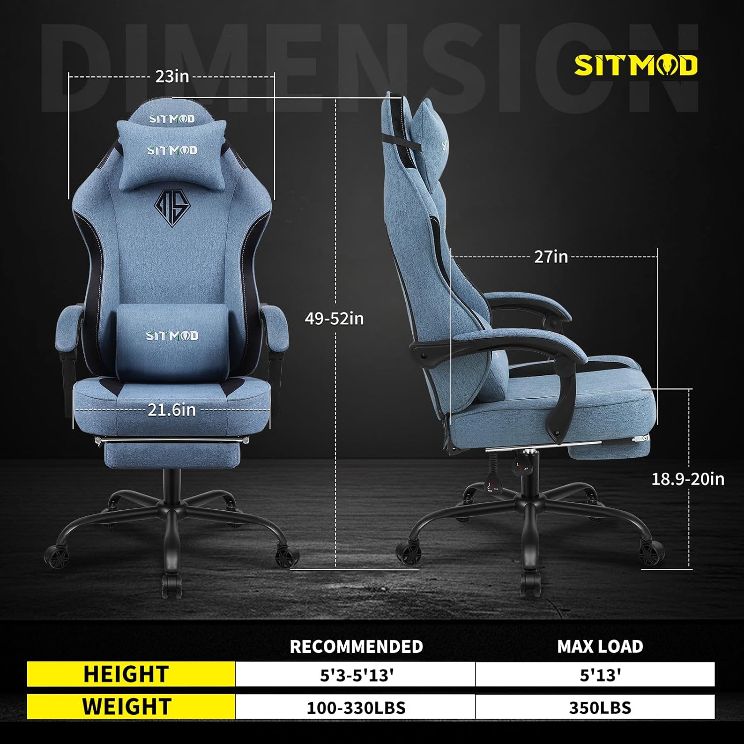 SITMOD Sillas de juegos para adultos con reposapiés, silla ergonómica de...