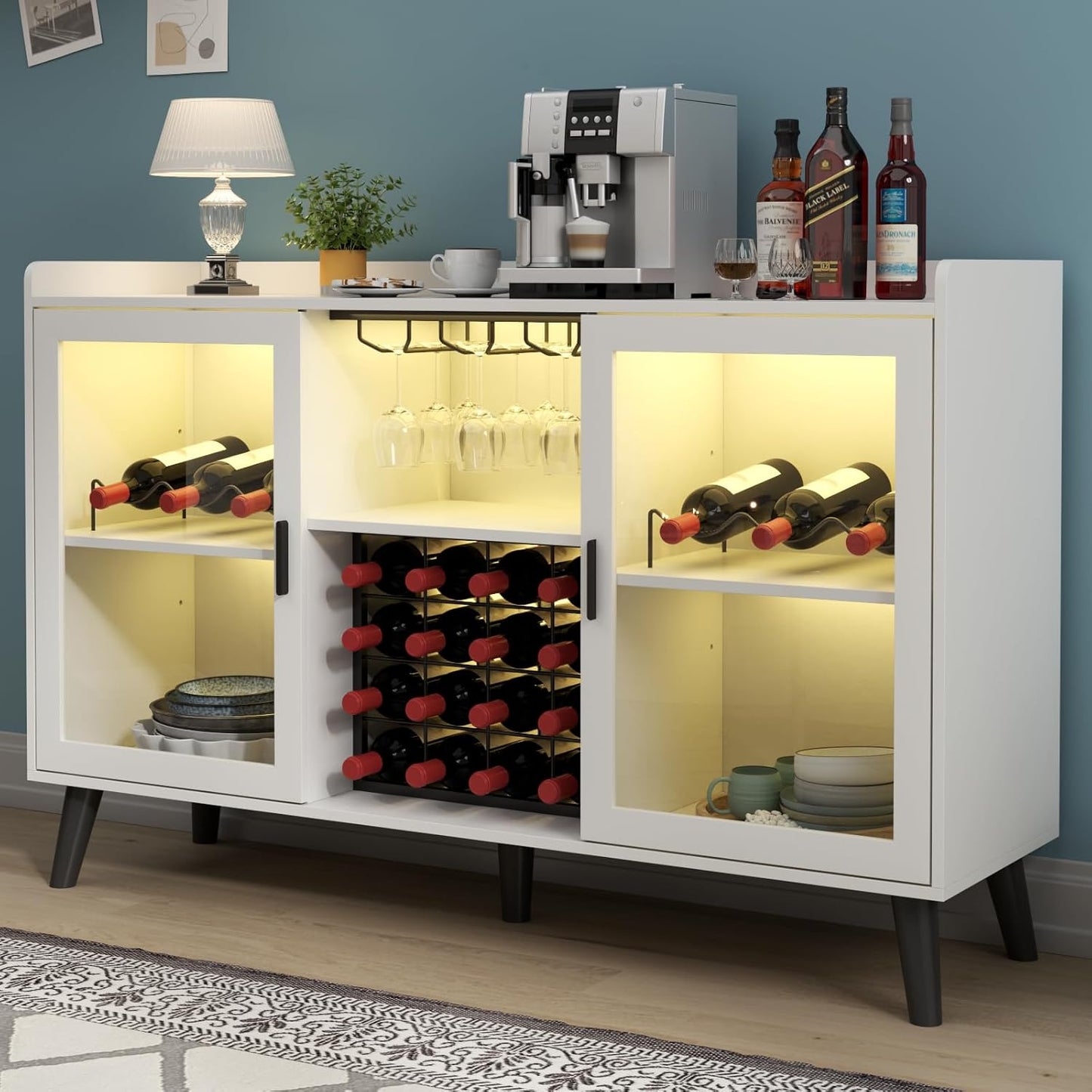 Gabinete de bar de vinos con luz LED, gabinete de café para el hogar con...