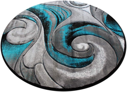 Rugs, Alfombra redonda tejida moderna color turquesa, tallada a mano (7 pies 8