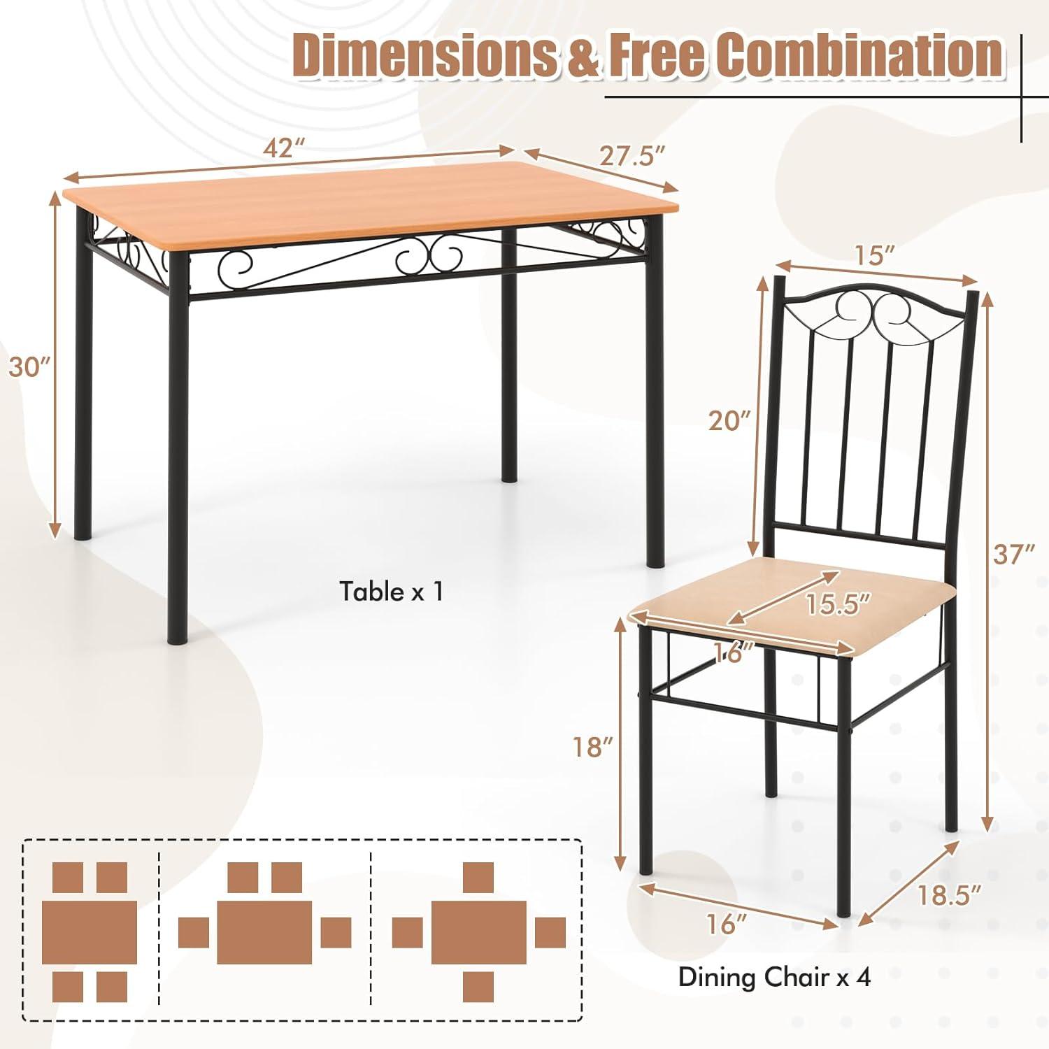 LUARANE Juego de mesa de comedor de 5 piezas, mesa de comedor y 4 sillas,