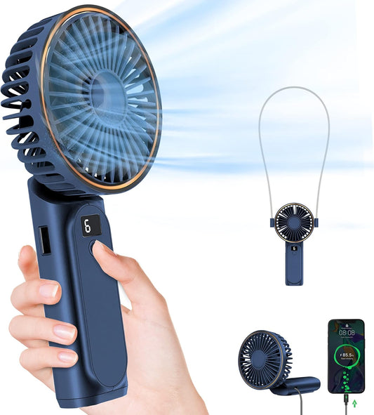 Ventilador de mano portátil recargable, 4000 mAh, ajustable en 180, 6...