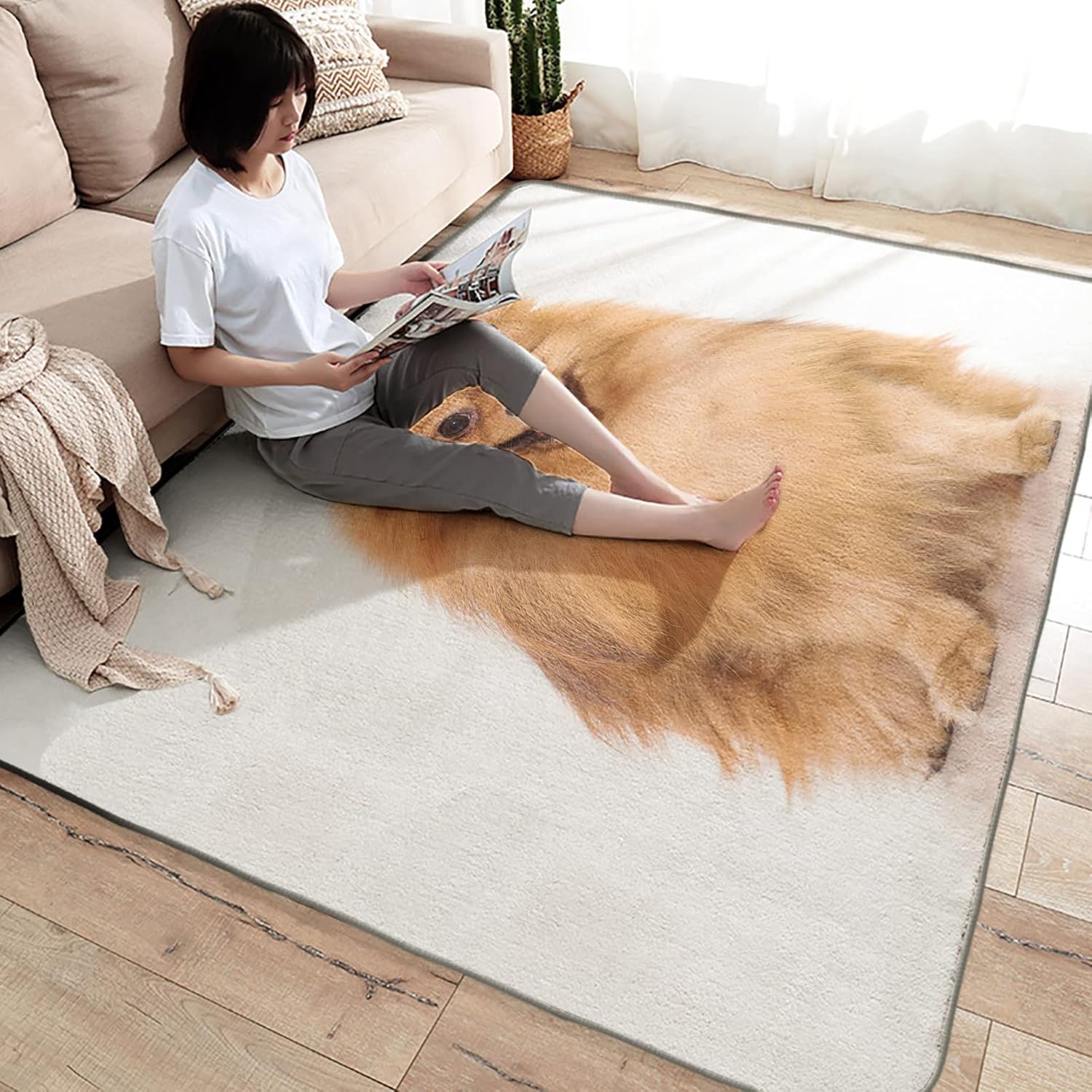 Pomeranian Alfombra de 3 x 4 pulgadas, alfombra para perro, alfombra lavable