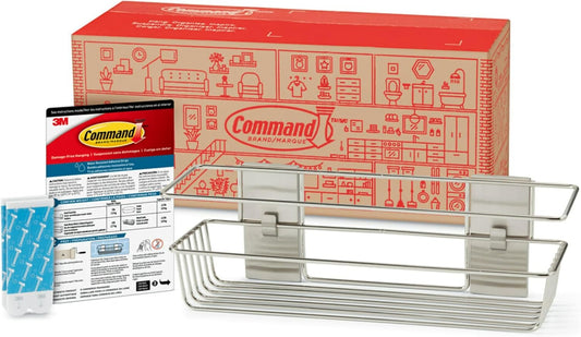 Command Organizador de ducha de níquel satinado con tiras Command resistentes...