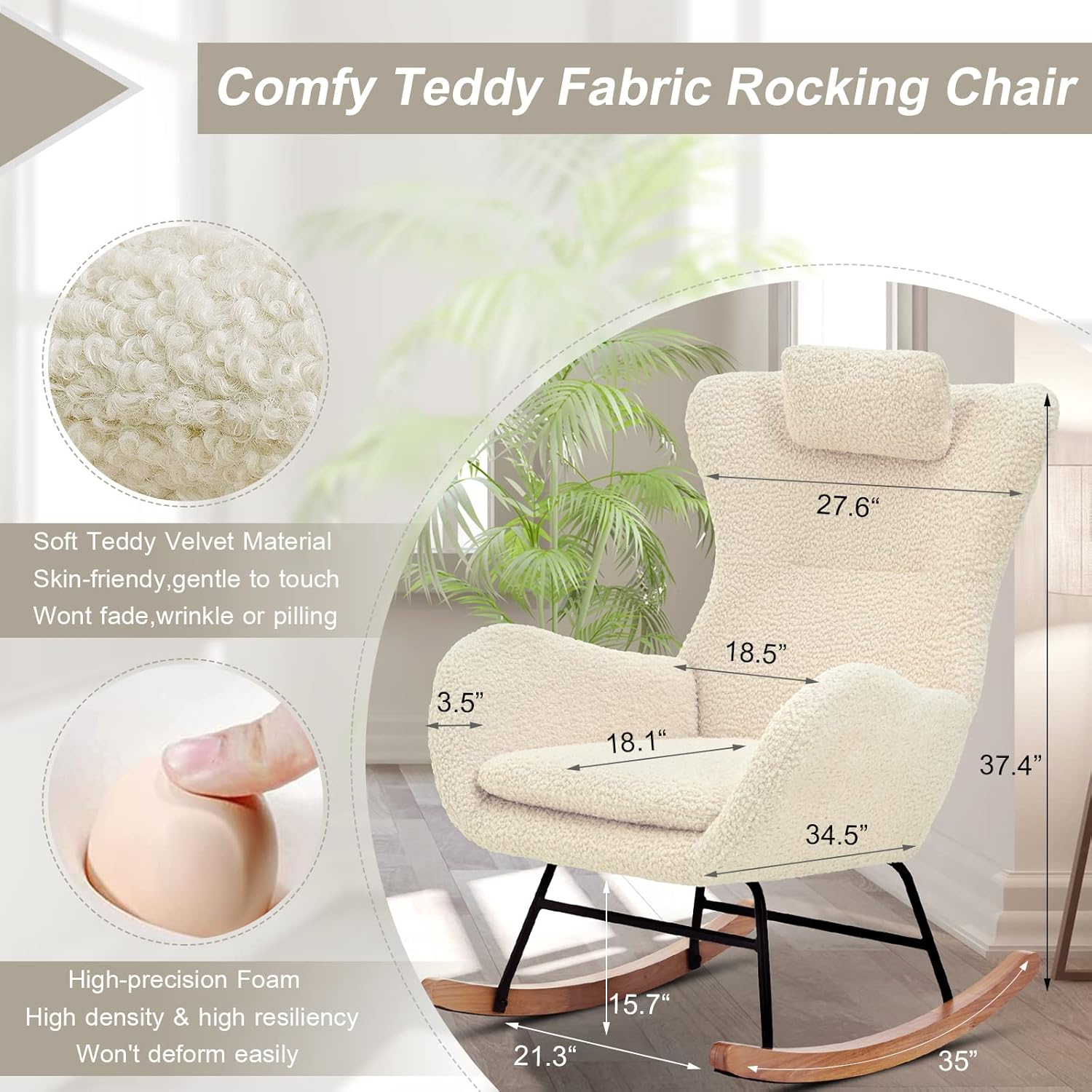 Mecedora para habitación del bebé, sillas de lectura tapizadas de peluche para...