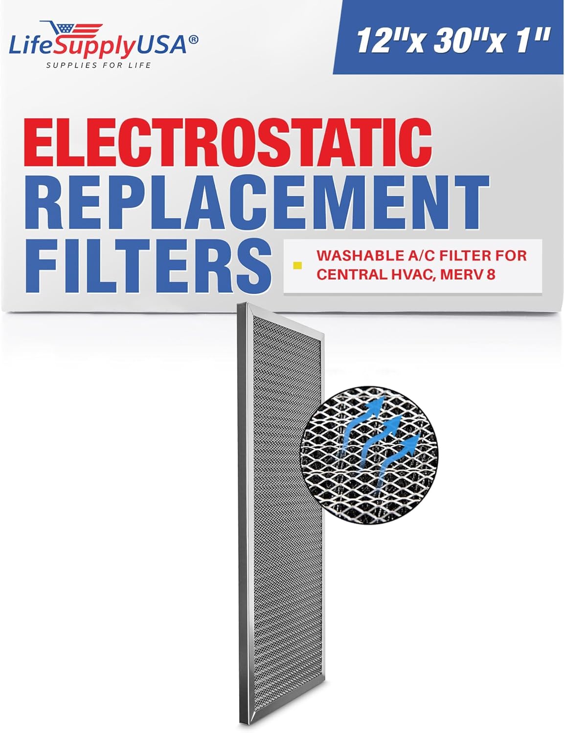 LifeSupplyUSA MERV 8 - Filtro de aire electrostático de 12 x 30 x 1 pulgadas,...