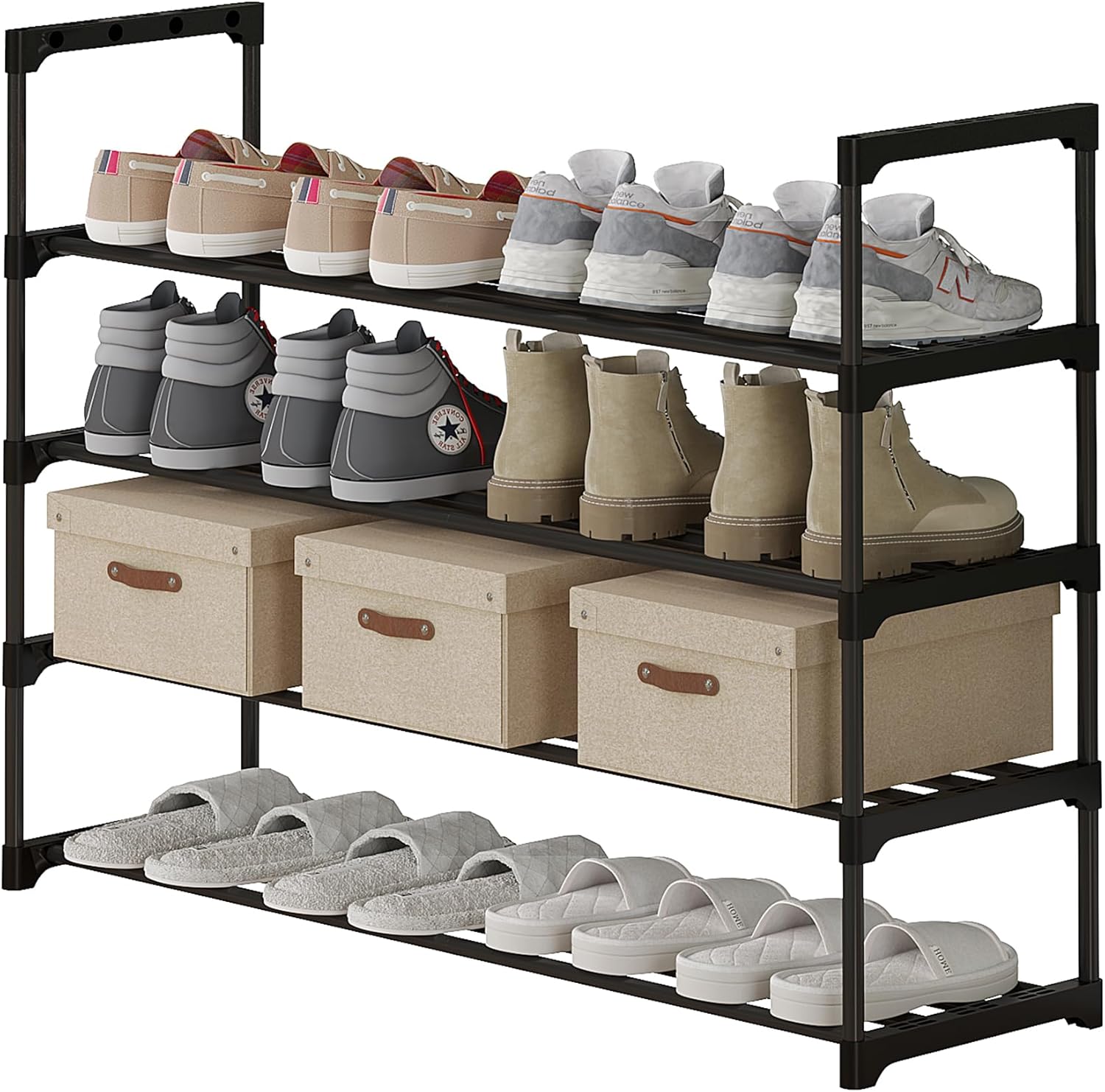 Calmootey Zapatero de 4 niveles, organizador de almacenamiento de zapatos de...