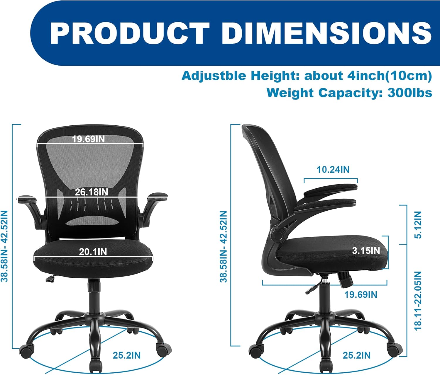 Silla de oficina de malla, silla ergonómica para computadora con brazos...