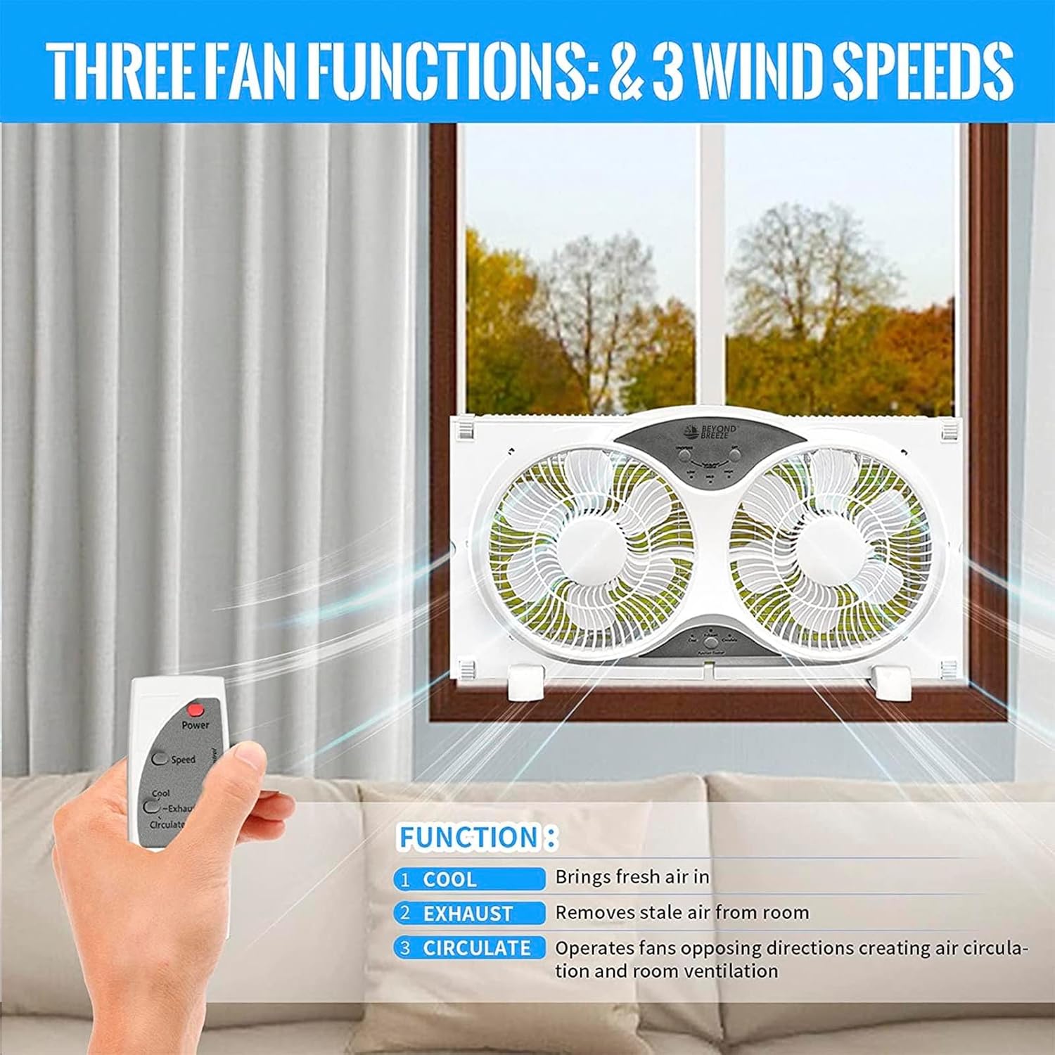 Ventilador de ventana doble con aspas de 9 pulgadas, ventilador de ventana...