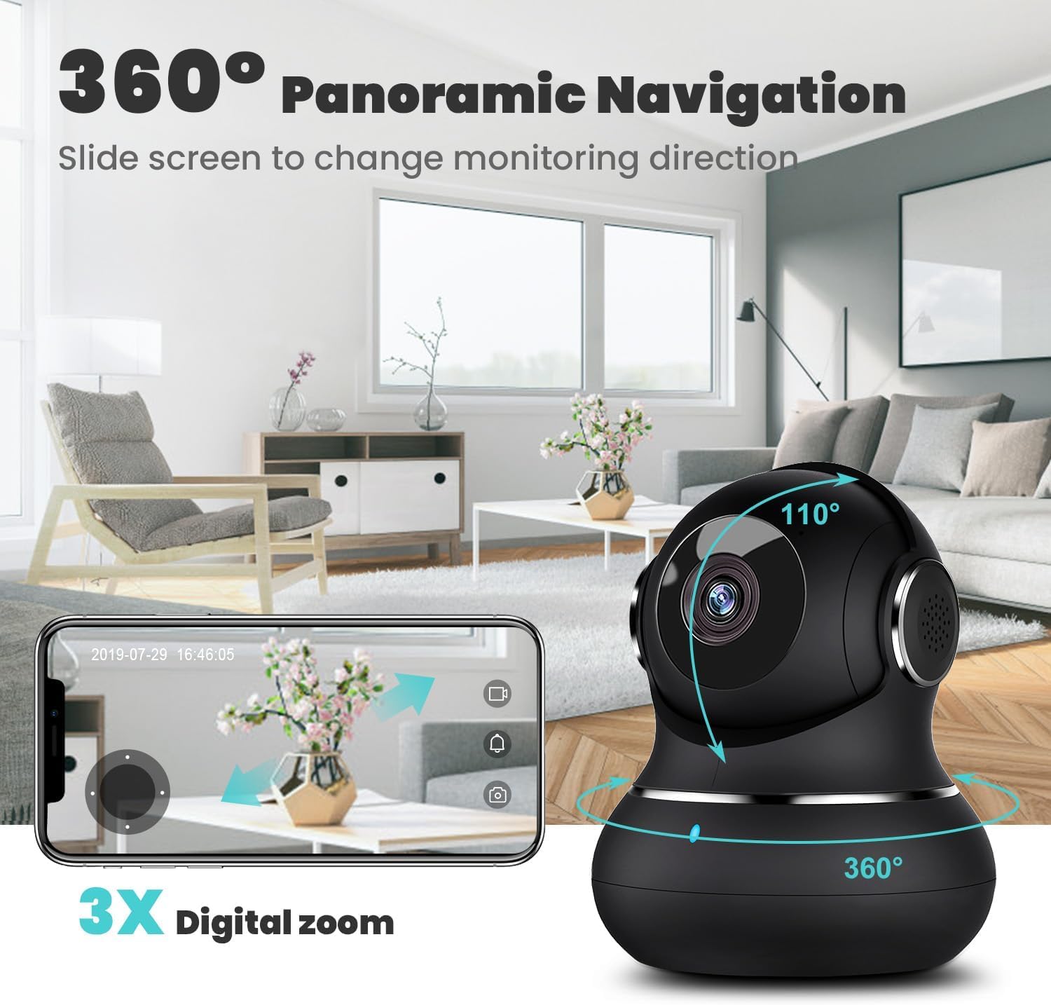 litokam Cámara de seguridad interior 2K, cámaras de 360 para seguridad del...