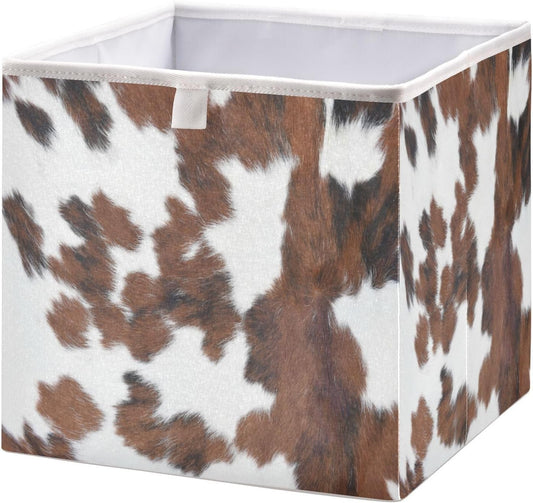 xigua Caja de almacenamiento de cubo de vaca con estampado blanco y marrón,...