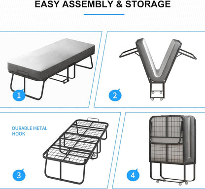 Cama plegable con colchón para adultos, camas de invitados plegables portátiles